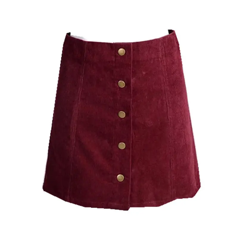 Retro Corduroy Skater Skirt – High-Waist A-Line Mini with Button Front, Available in 4 Colors and XS–L
