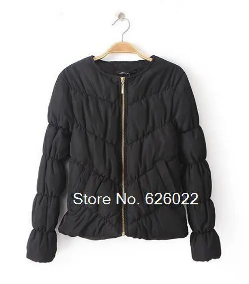 Retro Crew Neck Solid Color Bread Quilted Jacket Short Thin Padded Parka Jacket Coat Pilots Outerwear Tops 1
