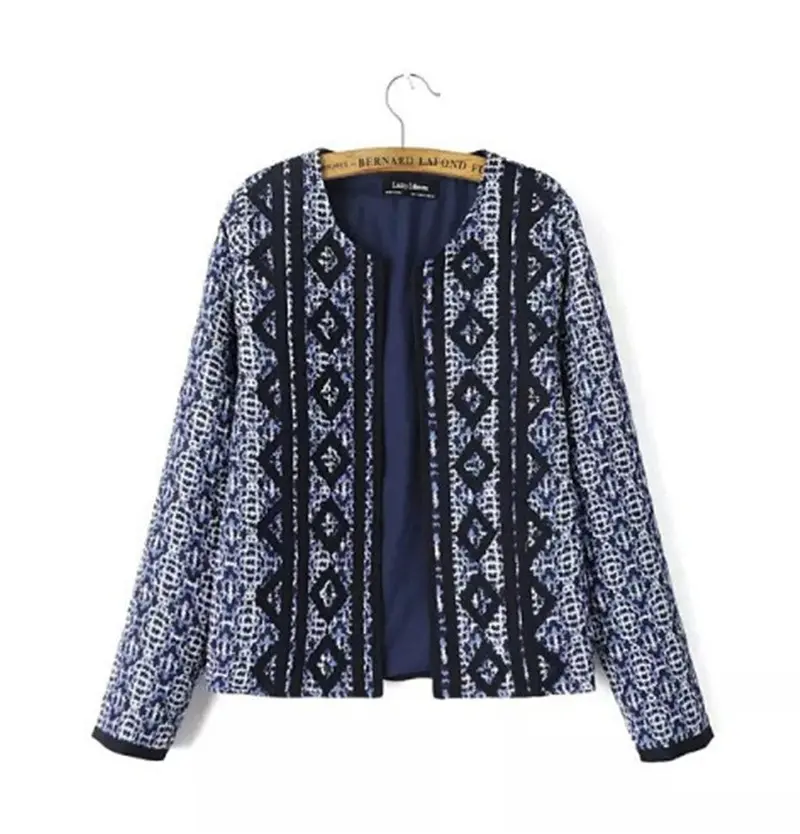 Retro Ethnic Camouflage Print Spliced Geometric Paisley Jacket Women's Collarless Long Sleeve Quilted Thin Padded Coats Suits 1