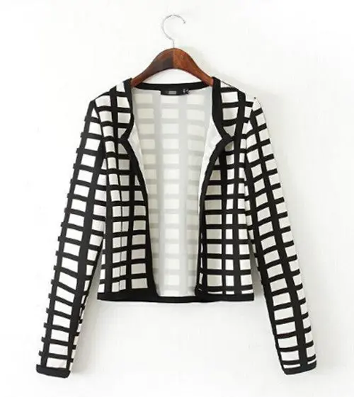 Retro Ethnic Plaid Print Long Sleeve Cardigan Thin Short Jacket Women's Contrast Color Jacket Coats Suits Blouse Tops 1