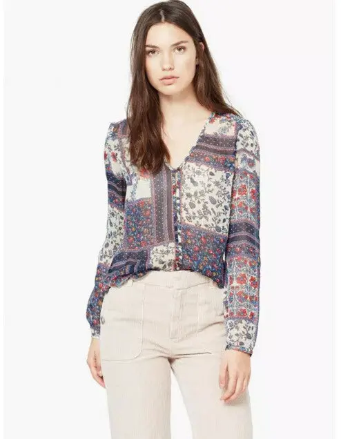 Retro Faille Floral Print Buttons V Neck Pullover Shirt Women Flower Printing Long Sleeve Cotton Blouse Tops S M L 3