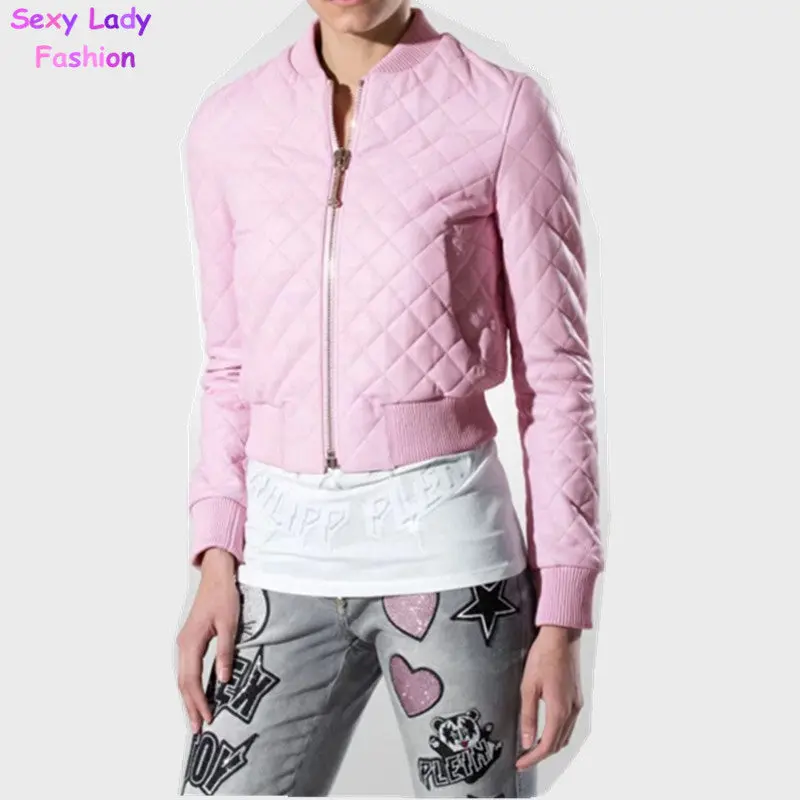 Retro Faux Leather Quilting Bomber Quilted Jacket Women V Neck Long Sleeve Short Parka Coat Outwear Overcoat Femme 4