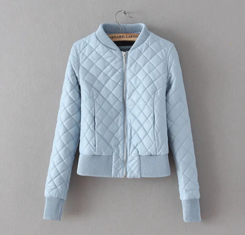 Retro Faux Leather Quilting Bomber Quilted Jacket Women V Neck Long Sleeve Short Parka Coat Outwear Overcoat Femme 5