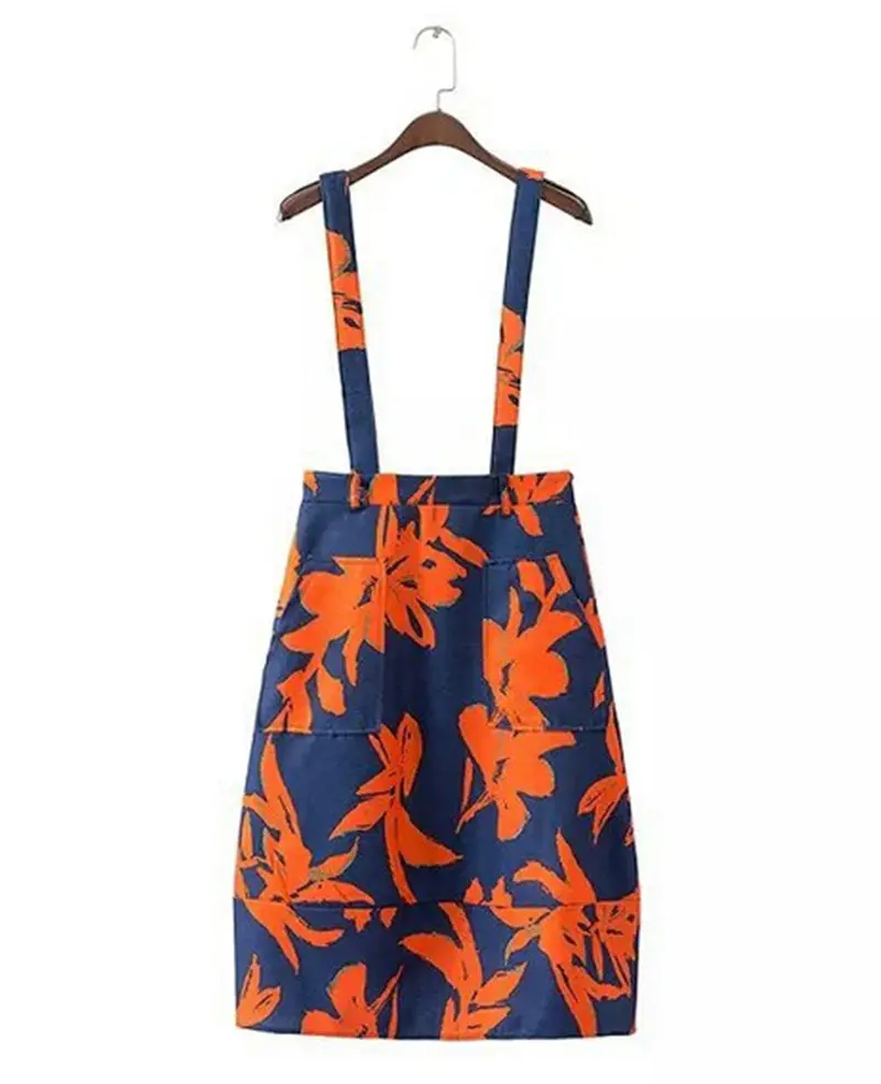Retro High Waist Graffiti Spark Print Cross Strap Dress Overalls Dresses Women A-Line Line Flared Strap Dresses 1