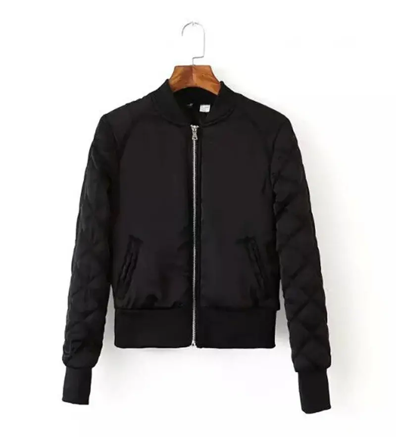 Retro Long Sleeve Quilted Jacket Thin Padded Short Quilting Bomber Pilot Jacket Coat Outerwear Tops Femme 3 Colors S M L Xl 1