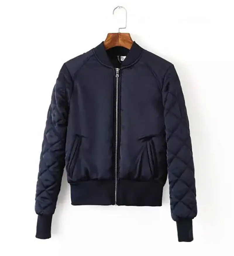 Retro Long Sleeve Quilted Jacket Thin Padded Short Quilting Bomber Pilot Jacket Coat Outerwear Tops Femme 3 Colors S M L Xl 7