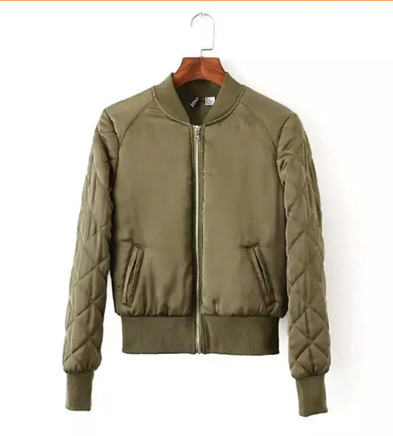 Retro Long Sleeve Quilted Jacket Thin Padded Short Quilting Bomber Pilot Jacket Coat Outerwear Tops Femme 3 Colors S M L Xl 8