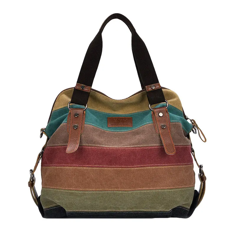 Retro Men Women Canvas Handbagcolor Block Striped Shoulder Bag Designer Crossbody Messenger Bag Kpop Ladies Tote Bolsa 1
