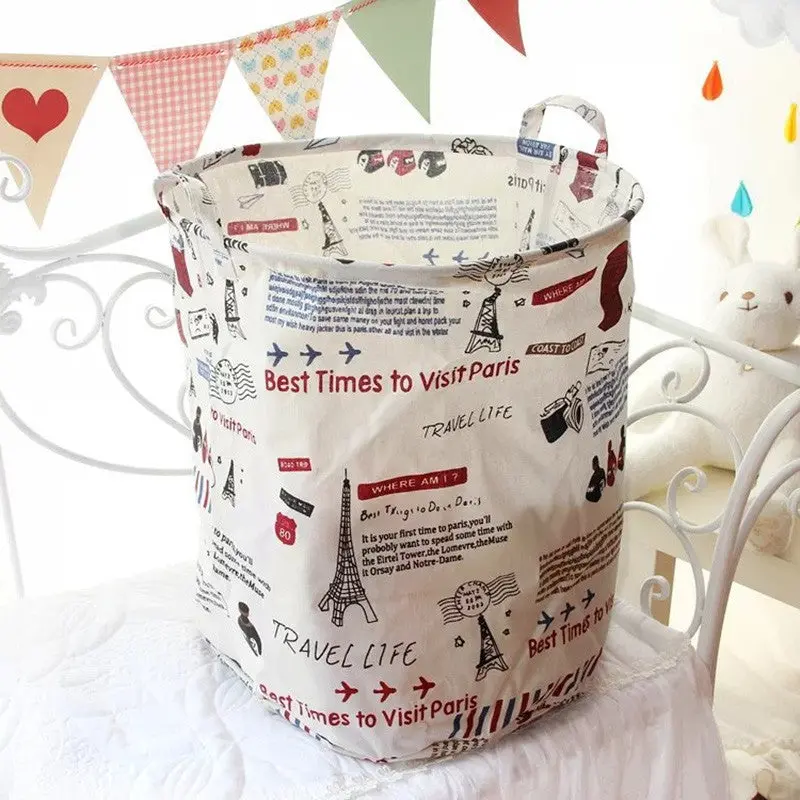 Retro Pattern Cotton Foldable Washing Clothes Laundry Baskets Toys Storage Bag Clothing Organizer Cotton Linen 40X50cm 87112 1