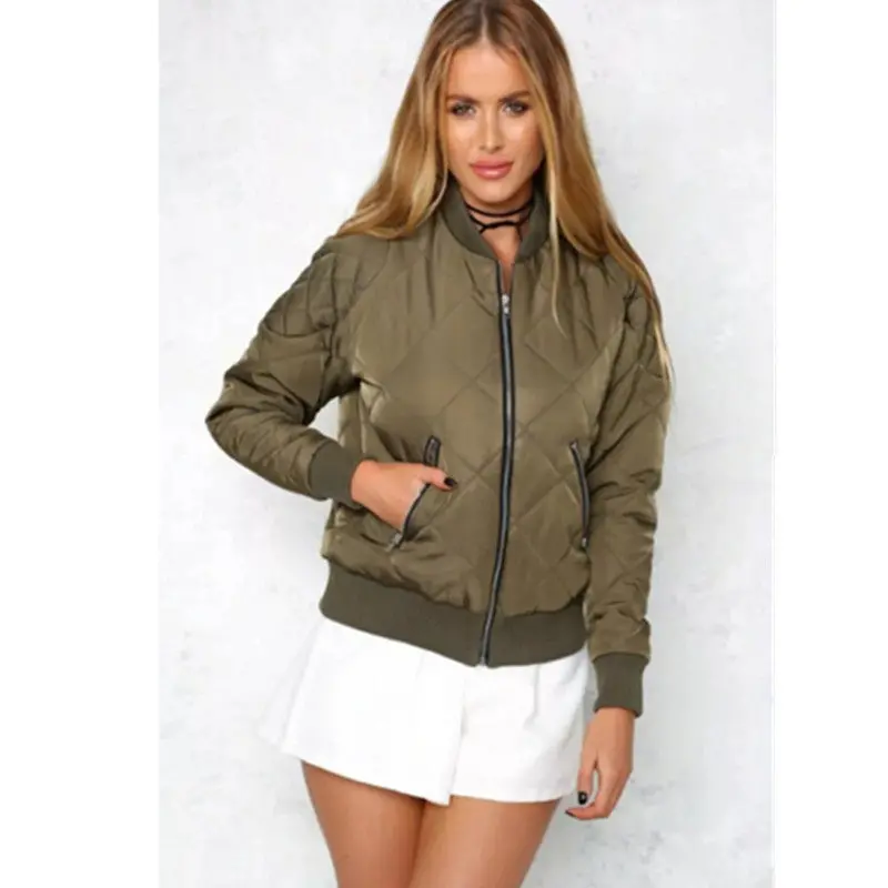 Retro Plaid Pilots Jacket Quilting Quilted Jacket Women Short Bomber Pilots Coat Outerwear Tops Femme 4 Colors 5