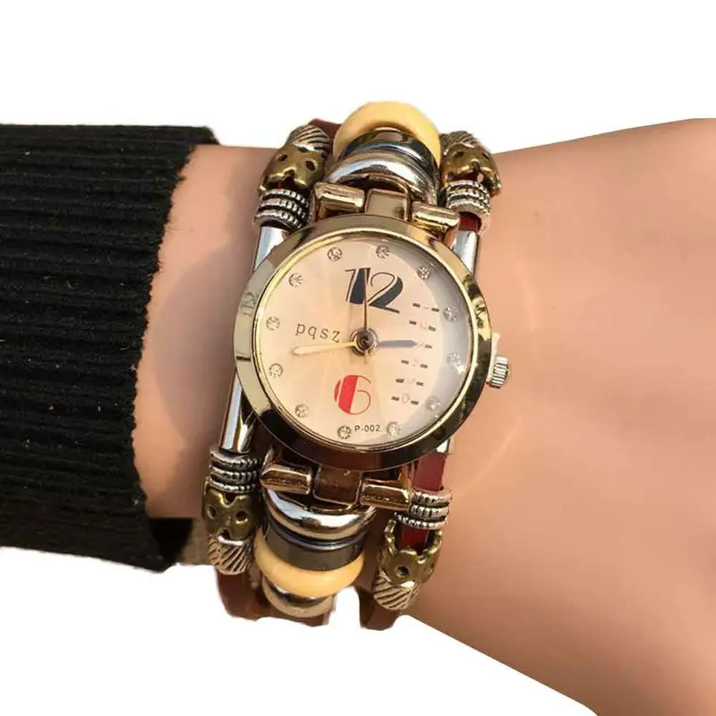 Retro Punk Cowhide Leather Bracelet Watch Casual Watch Bayan Kol Saati Ladies Watches Feida 1