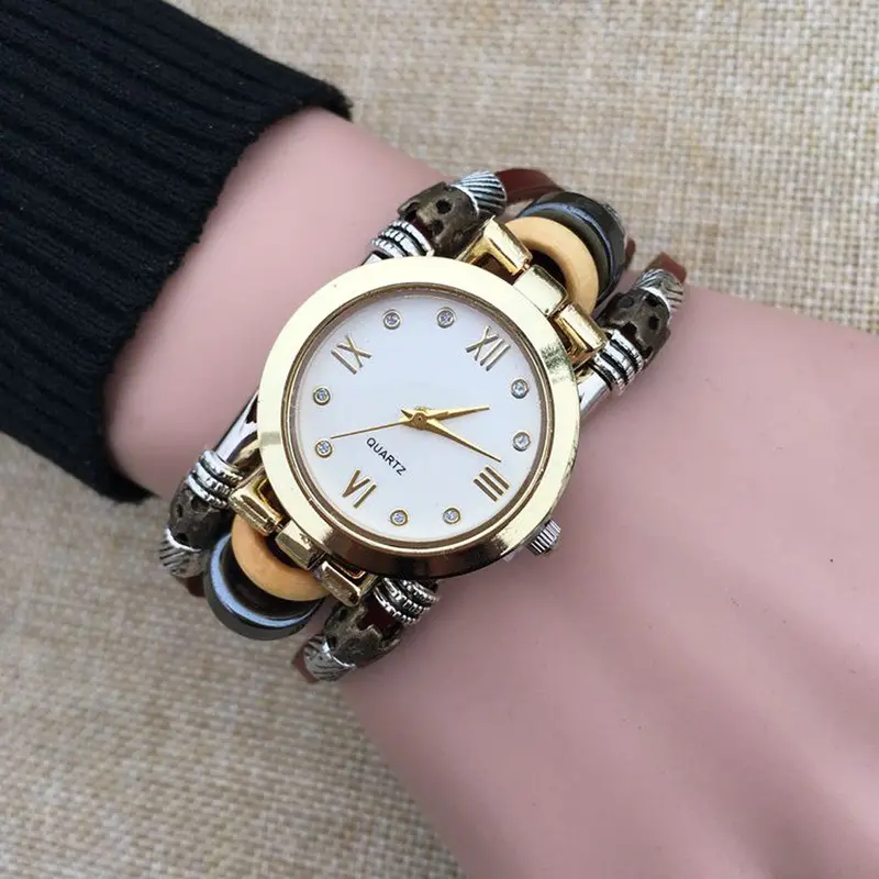 Retro Punk Men Women Bracelet Watch Cowhide Leather Bracelet Watch Casual Watch Malloom 1