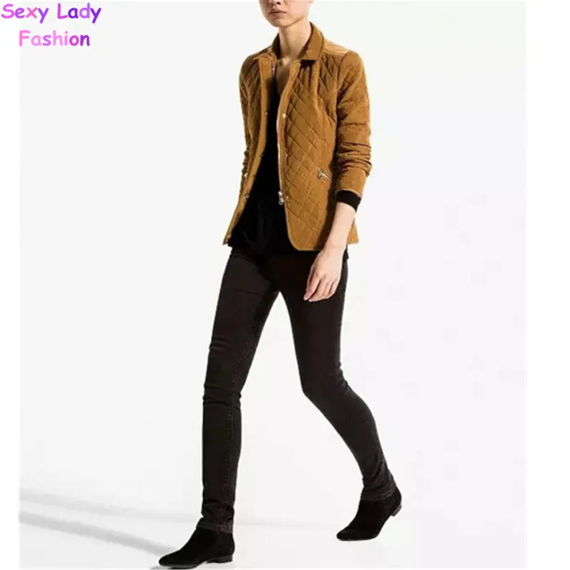 Retro Quilted Quilting Stand Collar Short Parkas Women Drawstring Back Thin Padded Coat Outerwear Tops Femme Khaki Black 3