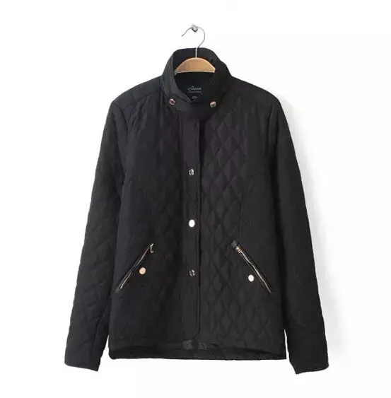 Retro Quilted Quilting Stand Collar Short Parkas Women Drawstring Back Thin Padded Coat Outerwear Tops Femme Khaki Black 5