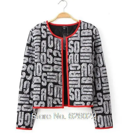 Retro Red Color Package Edge Alphabet Print Short Jacket Quilted Cardigan Thin Padded Coats Outwear Tops 1