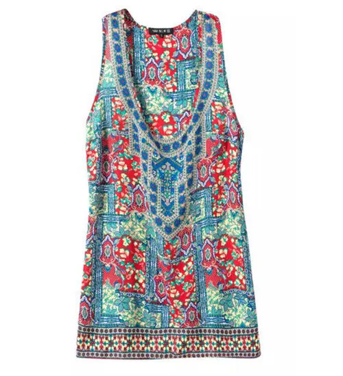 Retro Sexy Floral Print Pullover Tank Tops Women O Neck Sleeveless Tshirt Casual Tee Camis S M L 1