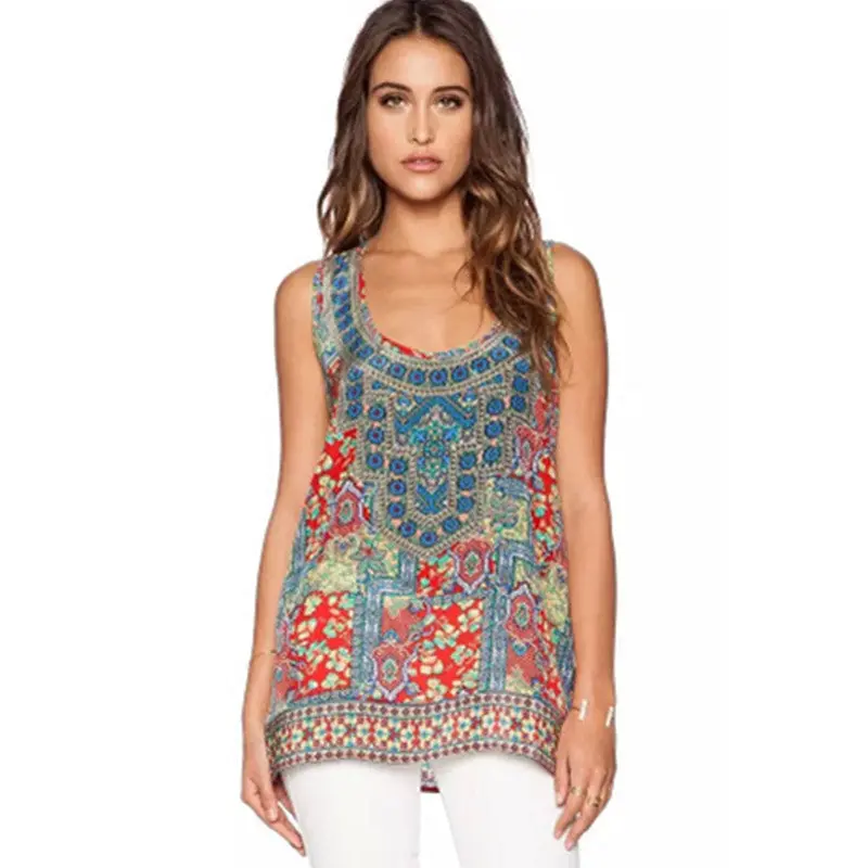 Retro Sexy Floral Print Pullover Tank Tops Women O Neck Sleeveless Tshirt Casual Tee Camis S M L 2