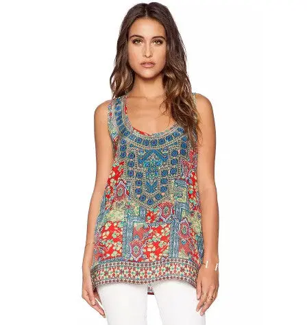 Retro Sexy Floral Print Pullover Tank Tops Women O Neck Sleeveless Tshirt Casual Tee Camis S M L 3