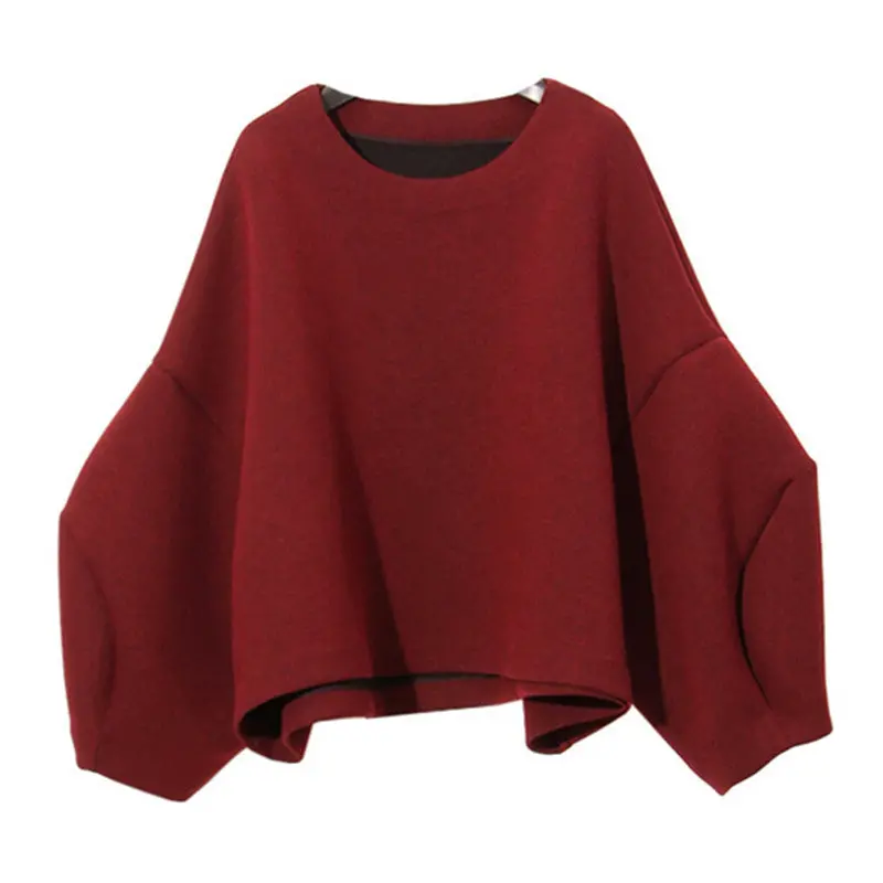 Retro Space Cotton Lantern Sleeve Sweatshirt Women Loose Pullover Hoodies Casual Jumper Sweats Tops 2 Color 2