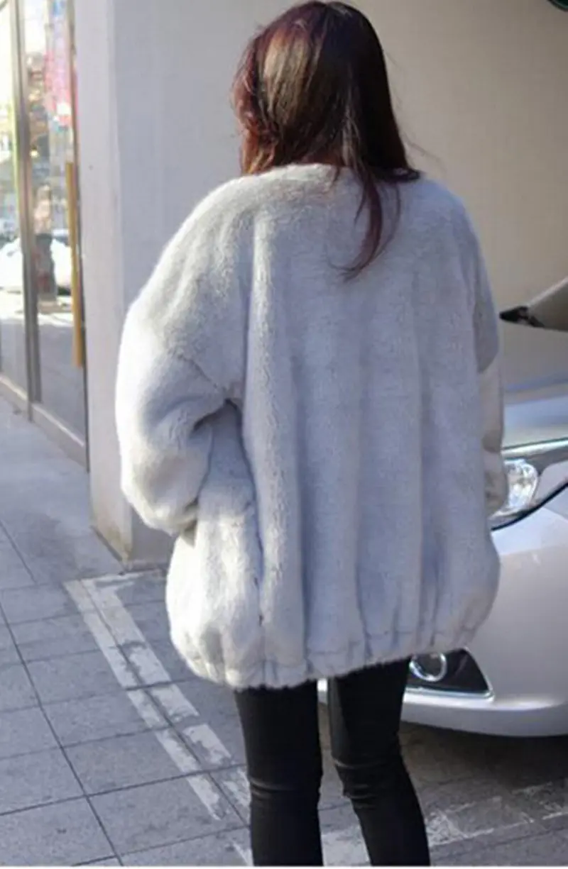 Retro V Neck Hairy Shaggy Faux Rabbit Fur Jackets Women Raglan Lantern Sleeve Loose Faux Fur Coat Outerwear 5