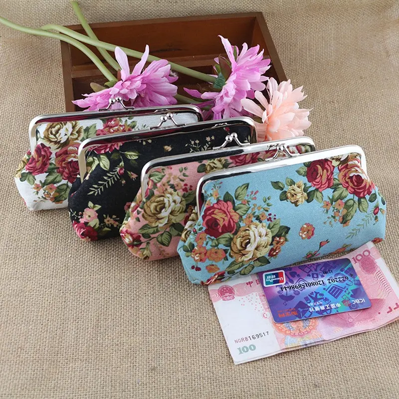 Retro Vintage Flower Print Women Lady Small Wallet Hasp Coin Purse Clutch Girls Clutch Bag 2