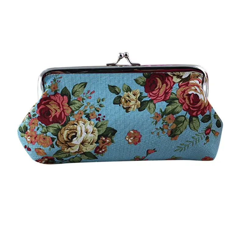 Retro Vintage Flower Print Women Lady Small Wallet Hasp Coin Purse Clutch Girls Clutch Bag 3