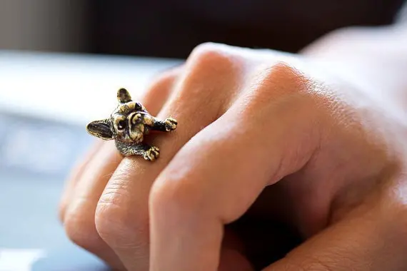 Retro Vintage French Bulldog Rings Black Cute Animal Rings 3D Adjustable Dog Ring 2
