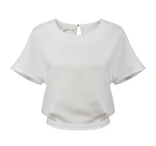 Retro White Color Backless Buckle Hem O-Neck Shirt Women's Sexy Short Sleeve Blouse Vest Tee Tops 1