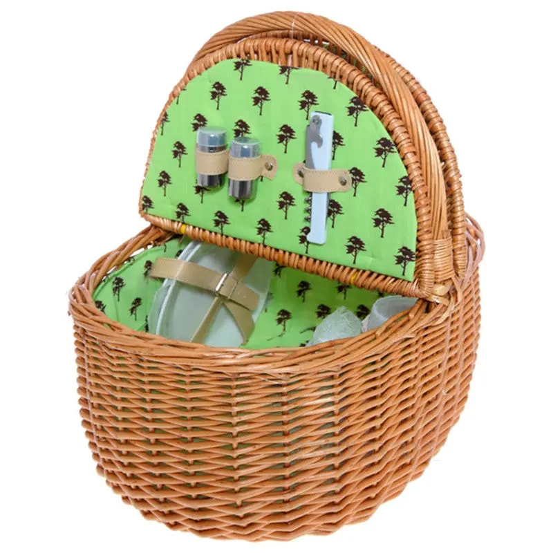 Retro Wicker Picnic Basket Set With Knife Glasses For Family Weekend Tour Outing Best Holiday Gift 88075 1