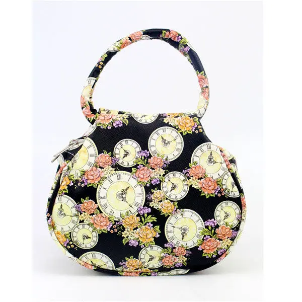 Retro Women Bag Printed Floral Clock Leather Shoulder Messenger Bag Hbag Casual Travel Beach Bags Bolsa Clutch 1