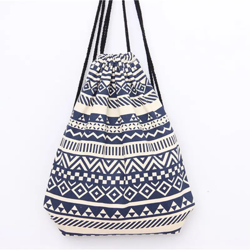 Retro Women Men Backpack Printing Canvas Cat Backpacks For Girls Drawstring School Femmes Mulheres Bag 2