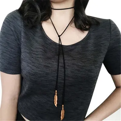 Retro Women Necklace Jewelry Gothic Velvet Choker Gold Silver Necklaces Long Chain Leaf Pendant Jewelry Gift 1