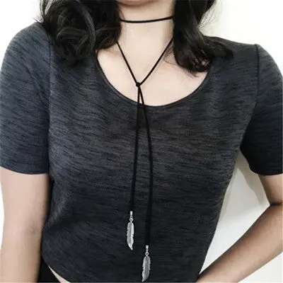 Retro Women Necklace Jewelry Gothic Velvet Choker Gold Silver Necklaces Long Chain Leaf Pendant Jewelry Gift 2