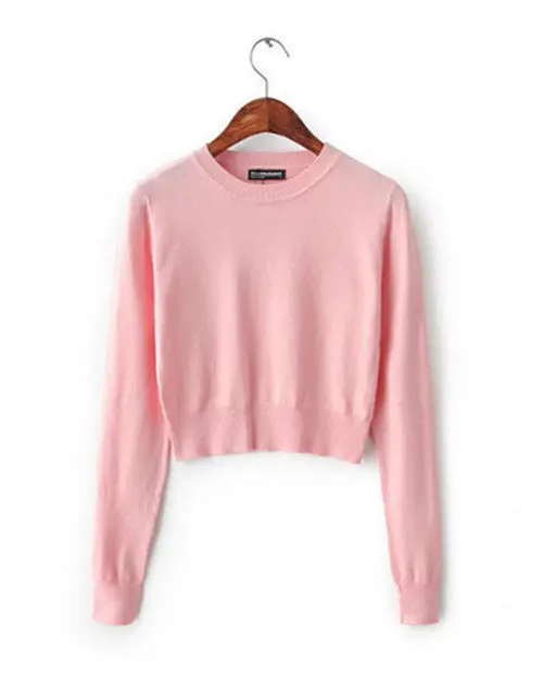 Retro Women's American Apparel Streetwear Blogger Short Sweater Crew Neck Knitted Pullover Short Sweater Slim Knitwear Tops 5