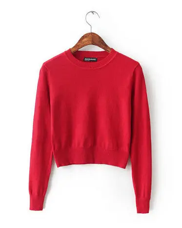 Retro Women's American Apparel Streetwear Blogger Short Sweater Crew Neck Knitted Pullover Short Sweater Slim Knitwear Tops 7
