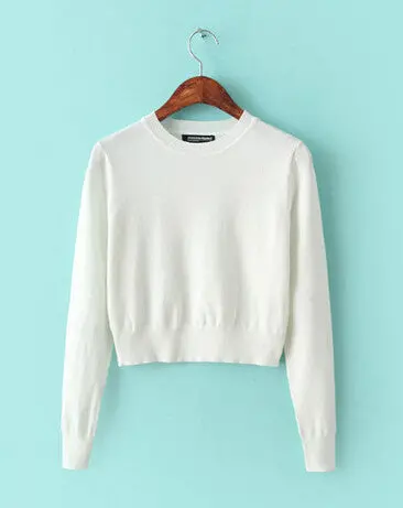 Retro Women's American Apparel Streetwear Blogger Short Sweater Crew Neck Knitted Pullover Short Sweater Slim Knitwear Tops 9