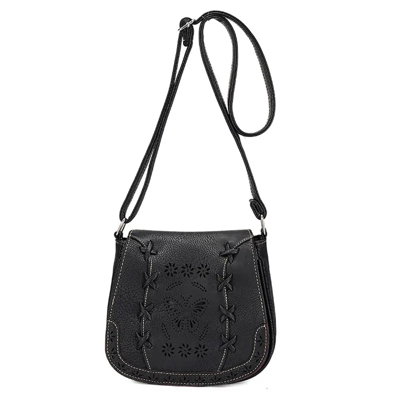 Retro Women's Hbags Leather Hollow Bow Floral Pattern Tote Shoulder Crossbody Satchel Vintar Messenger Bag 2