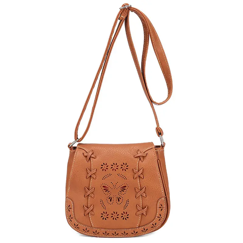 Retro Women's Hbags Leather Hollow Bow Floral Pattern Tote Shoulder Crossbody Satchel Vintar Messenger Bag 4
