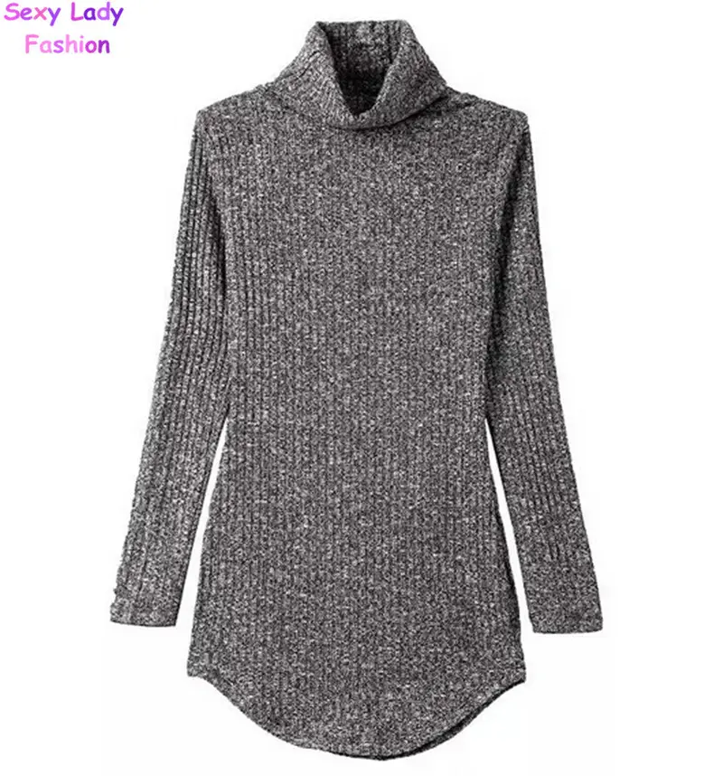 Retro Women's High Roll Neck Turtleneck Sheath Slim Fit Knit Sweater Dress Long Jumper Dresses 1