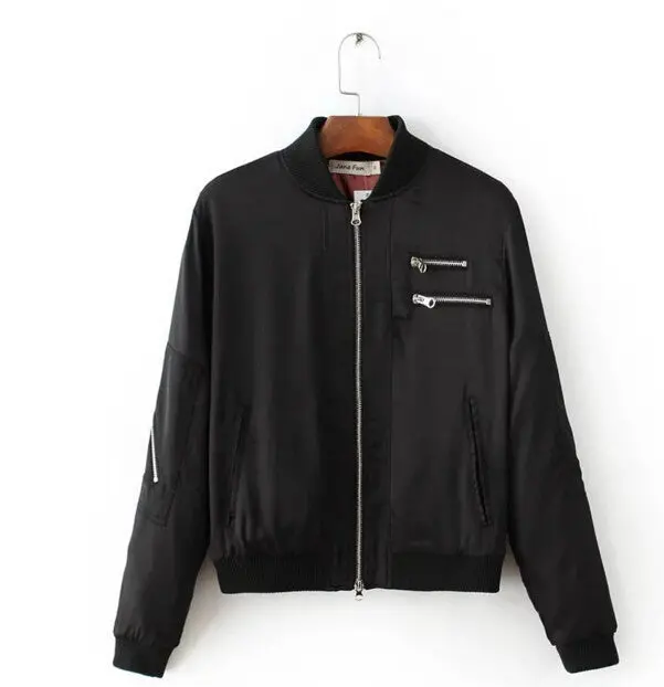 Retro Zipper Sleeve Pilots Jacket Women Thin Padded Short Quilting Bomber Coat Outerwear Tops Femme  S M L 1