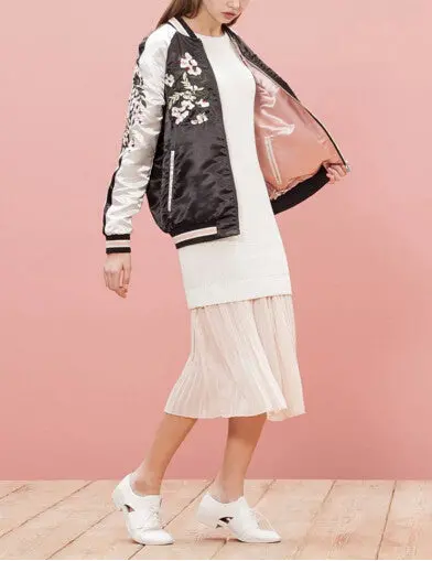 Reversible Coat Embroidery Flower Phoenix Bird Short Jacket Women Contrast Sleeve Bomber Jacket Coat Pilots Outerwear 3