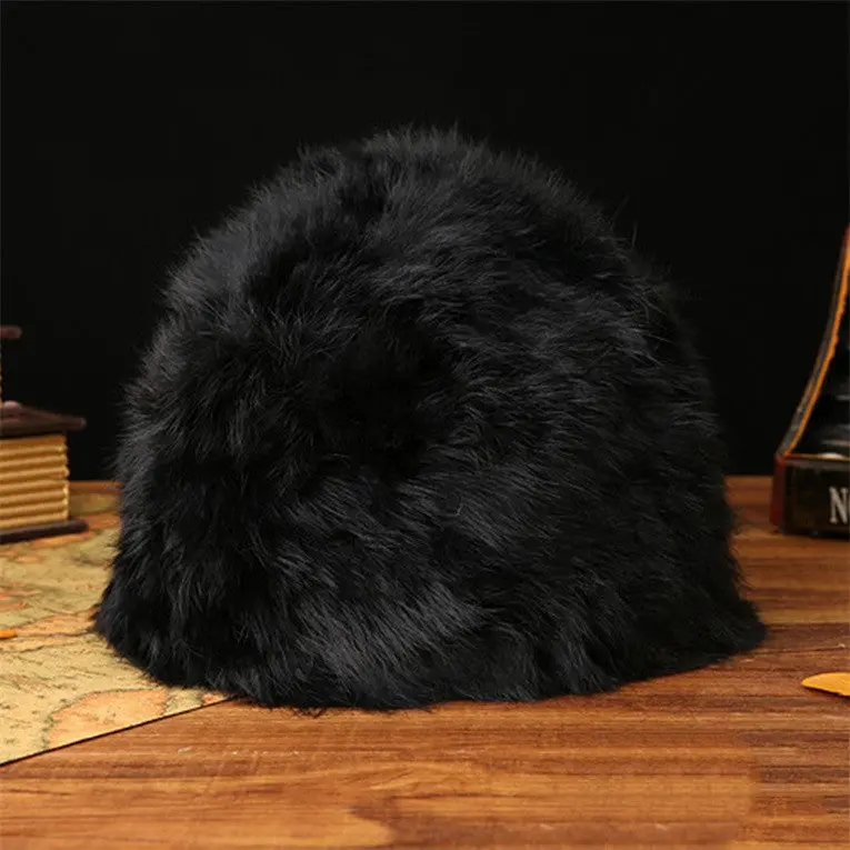 Rex Rabbit Fur Hat Russian Cossack Knitted Cap Vintage Fluffy Warm Beanie Hat Ski Cap Headgear 1