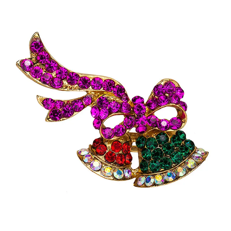 Rhinestone Crystal Enamel Christmas Brooch Pins Small Bell Befamily Gifts Wedding Party Brooch Pin For Women Men Jewelry Charms 1