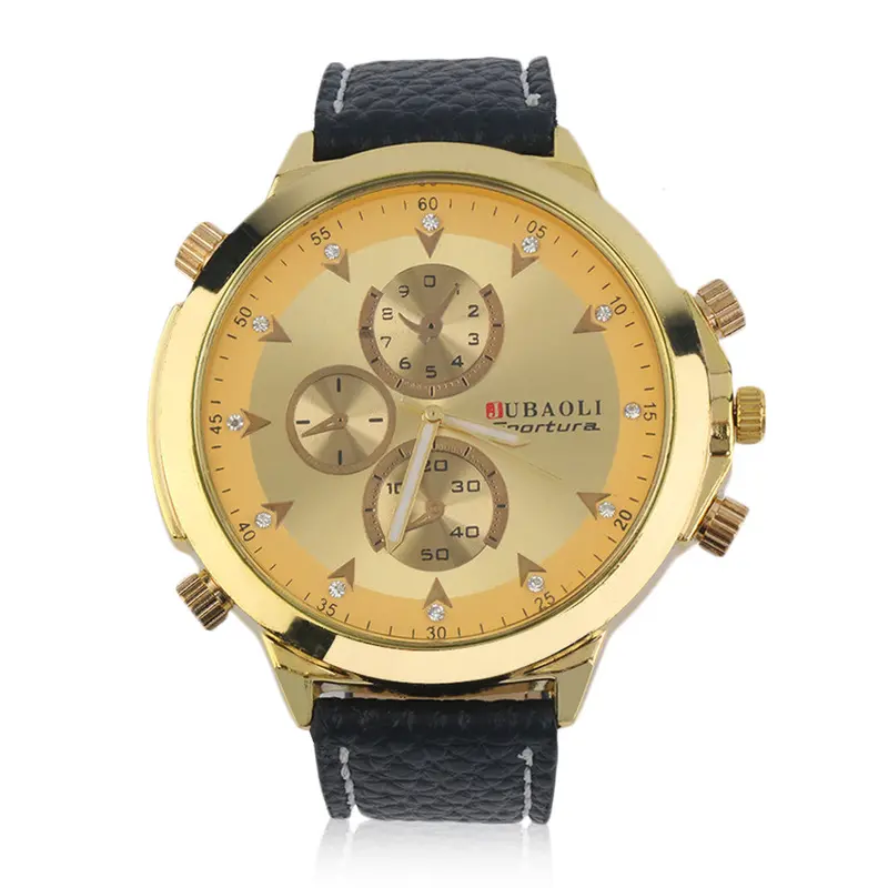 Rhinestone Round Dial Leather Band Quartz Wrist Watch 3 Sud-Dials For Jubaoli 1