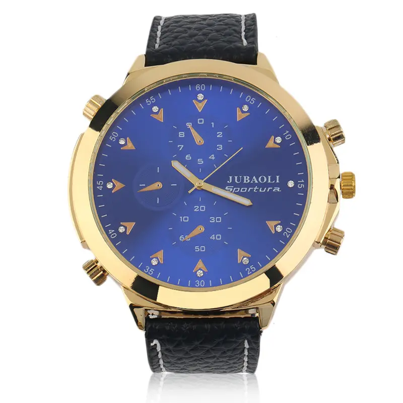 Rhinestone Round Dial Leather Band Quartz Wrist Watch 3 Sud-Dials For Jubaoli 3
