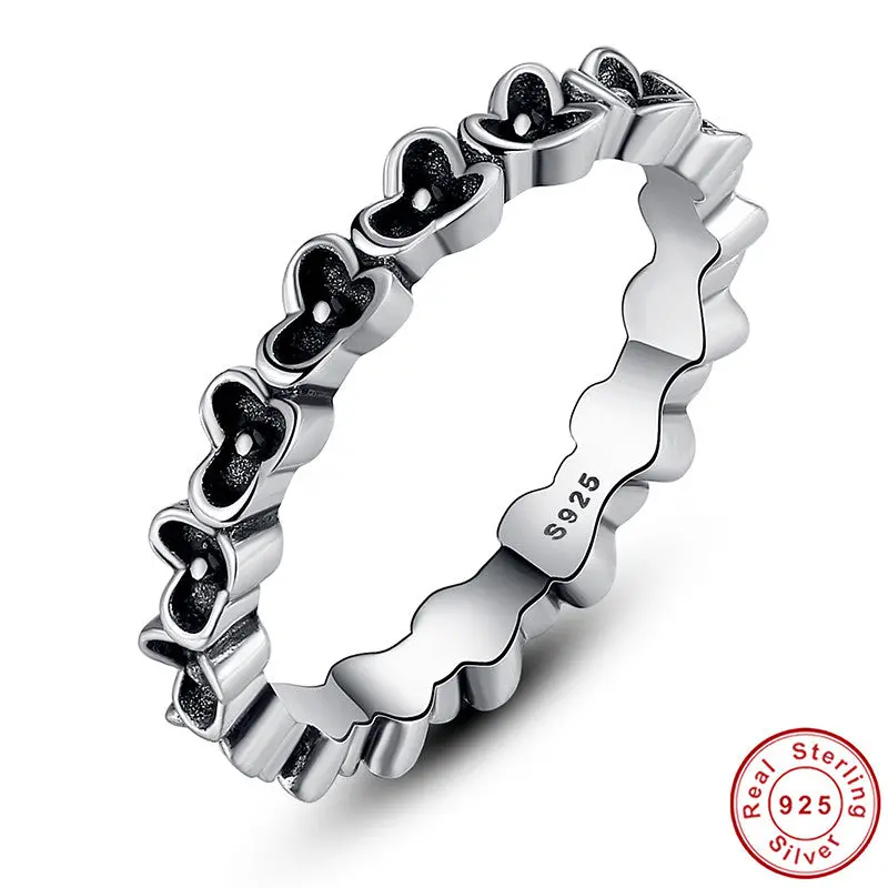 Ring European Black Cz Stone Flower Charm Wedding Rings Compatible A7112 2