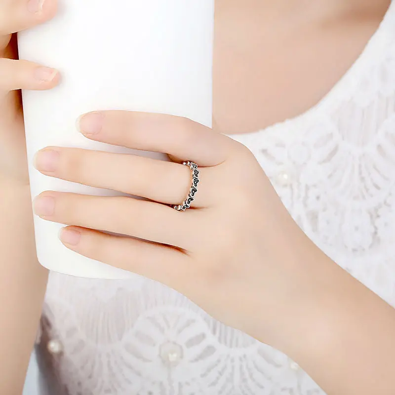 Ring European Black Cz Stone Flower Charm Wedding Rings Compatible A7112 3