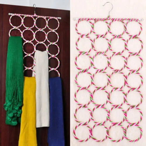 Ring Rope 28-Hole Slots Holder Hook Scarf Wraps Shawl Storage Hanger Organizer 30458 1
