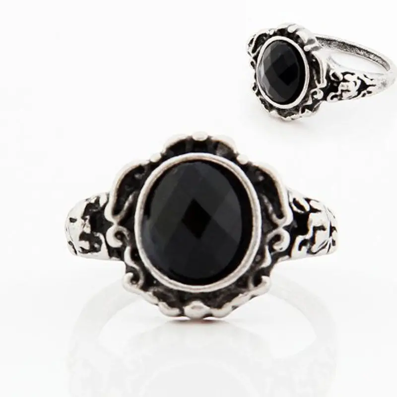 Ring Women Ladies Carved Vintage Imitate Black Onyx Rings Jewelry Gift For Girl Anillo Feminino 2