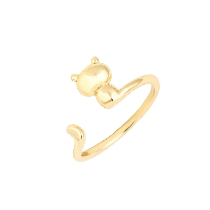 Ring Year Gifts Gold Silver And Pink Adjustable Brass Animal Cat Ring 2
